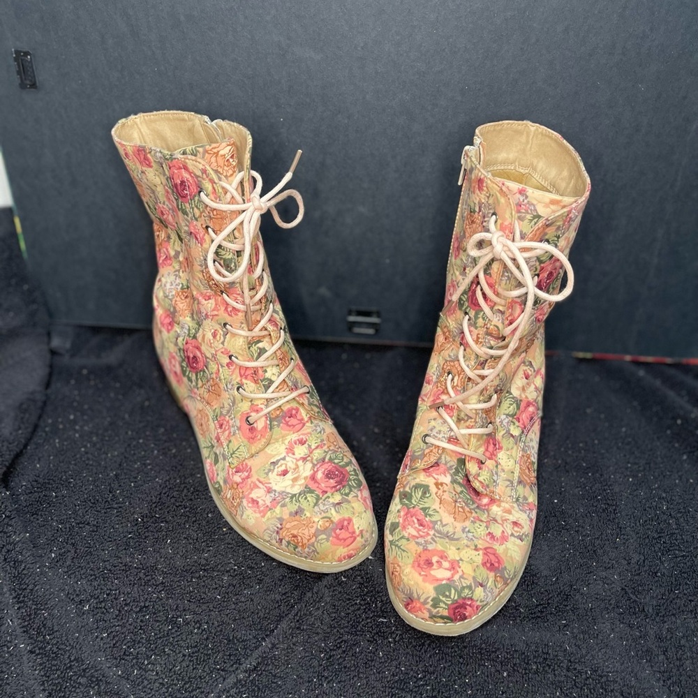 Vintage Floral Combat Booties